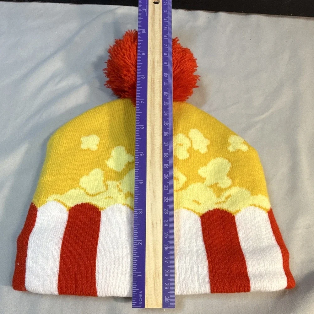 Gertex Unisex Kids Knit Popcorn Pom-Pom Beanie, Yellow Red White, 4-6X